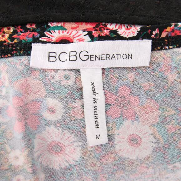 BCBGeneration Dress Black Red Floral Cold Shoulder Dolman Short Sleeve Surplice - Picture 8 of 9